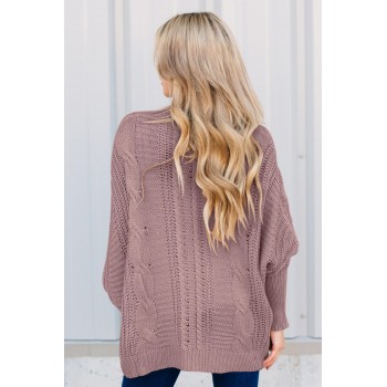 Green Dolman Sleeve Open Front Knit Cardigan Pink Gray